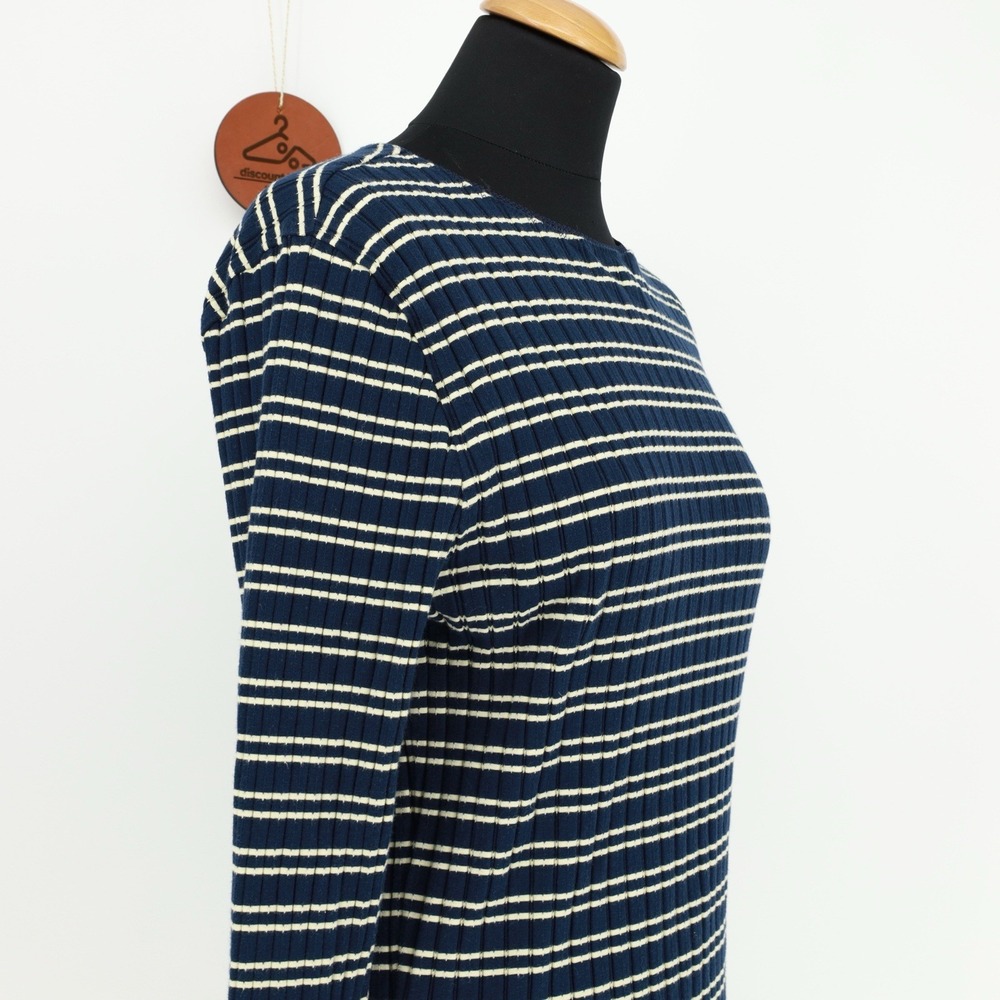 J. Crew Pointelle Long Sleeve Stripe Lace Trim Ribbed T-shirt CC997 Preppy Large - Picture 5 of 9